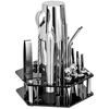 CG1220 19 pièces 304 ensemble de shaker à cocktail en acier inoxydable Kit de fabrication de boissons mélangeur en acier inoxydable faisant un cadeau avec support rotatif à 6 côtés Base de support d