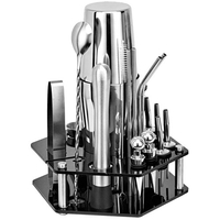 CG1220 19 pièces 304 ensemble de shaker à cocktail en acier inoxydable Kit de fabrication de boissons mélangeur en acier inoxydable faisant un cadeau avec support rotatif à 6 côtés Base de support d