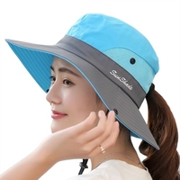 Chapeau de pêche pour femmes hommes maille en plein air été chapeau de protection UV à large bord casquette pliable avec trou de queue de cheval