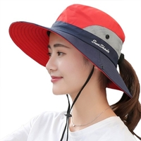 Chapeau de pêche pour femmes hommes maille en plein air été chapeau de protection UV à large bord casquette pliable avec trou de queue de cheval