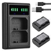 Chargeur de batterie NP-FZ100 avec indicateurs LED + 2pcs NP-FZ100 Batteries 7, 2 V 2280mAh avec câble de charge USB pour Sony A9/ A7R III/ A7 III/ A6600