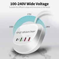 Chargeur rapide 4 ports 2 USB + QC3.0 + chargeur PD Charge rapide 100-240V Large tension Large compatibilité Prise UE