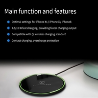 Chargeur sans fil 7, 5 W / 10 W Conception légère à charge rapide Compatible avec les téléphones de la série de charge sans fil iPhone / Samsung Noir