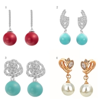 Charm Fashion Unique Perles Zircon strass cristal blanc plaqué or Boucles d