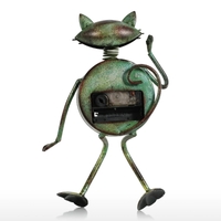 Chat Horloge à la main Vintage Métal Fer Figurine Chat Horloge de Table Mute Pratique Horloge Une Batterie AA