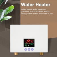 Chauffe-Eau Instantané 3KW Mini Chauffe-Eau Électrique Sans Réservoir Mural avec Affichage LED Réglage de la Température à 3 Niveaux Télécommande pour Maison Cuisine Salle de Bains