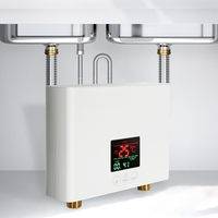 Chauffe-Eau Instantané 3KW Mini Chauffe-Eau Électrique Sans Réservoir Mural avec Affichage LED Réglage de la Température à 3 Niveaux Télécommande pour Maison Cuisine Salle de Bains