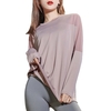 Chemise de sport femme col rond à manches longues épissure en maille respirant séchage rapide anti-humidité course à pied Gym Yoga vêtements de sport