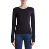 Chemise de sport pour femmes couleur unie col rond à manches longues moulante poche trou de doigt Yoga course Gym haut sweat-shirt