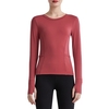 Chemise de sport pour femmes couleur unie col rond à manches longues moulante poche trou de doigt Yoga course Gym haut sweat-shirt