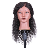 Cheveux bouclés Mannequin Tête Coiffure Formation Tête pour Coiffure Pratique Cheveux Tressage Tête Dummy avec 100% de Cheveux Humains Noir