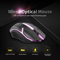 CM-818 Souris optique filaire de jeu Souris de jeu 1200DPI Souris de jeu USB Souris ergonomique avec une respiration colorée Noir clair