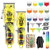 Coiffeuse électrique Coiffeuse sans fil Trousse de coupe de cheveux pour hommes avec 16 peignes-guides Trousse de coupe de cheveux et de toilette Coiffe de cap pour salon Coiffure de coiffure Utilisation à domicile