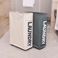 Coin Mince Pliable Oxford Tissu Panier À Linge Bin Mesh Cordon Cordon Vêtements Vêtements Panier avec 4 Tiges De Support Roues Universelles - Beige