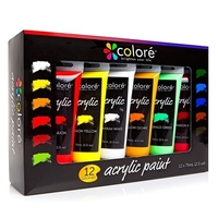 Colore Peinture Acrylique Set 12 Couleurs 75ML / Tube Peinture Pigment pour Étudiants Débutants Peintres Artistes Dessin Peinture Art Fournitures