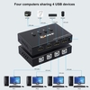 Commutateur KCEVE 4K@60Hz Sélecteur de commutateur USB 4 ports Sélecteur de sortie 4 en 1 avec contrôle à distance Sync Sortie audio & vidéo