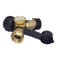 Connecteur de gaz propane avec manomètre pour bouteille de propane 20lb en laiton massif séparateur en Y réservoirs de gaz adaptateur de tuyau pour camping en plein air/cuisine/barbecue