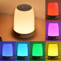 Contrôle tactile Veilleuse de chevet à intensité variable avec réveil Connexion BT Lecteur de musique Lampe LED à changement de couleur Rechargeable