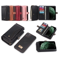 Convient pour iPhone11 Pro MAX étui en cuir pour téléphone portable 8plus étui magnétique multifonction à trois volets avec fermeture à glissière marron Samsung Note20