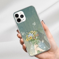 Coque antichoc pour téléphone portable Coques rigides Slim Matte Protection intégrale du corps Housse antidérapante pour téléphone portable Coque arrière Bumper Housse antichoc Fille avec un bouquet de fleurs