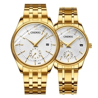 Couple montres CHENXI montre à quartz montre-bracelet de mode avec bande en acier inoxydable pointeur lumineux 3ATM étanche pour les amoureux"idiens et d