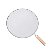 Écran anti-éclaboussures en acier inoxydable avec poignée en bois à mailles fines Accessoires de cuisine pour poêle à frire Wok Éclaboussures de cuisson de graisse et d