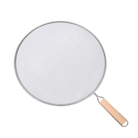 Écran anti-éclaboussures en acier inoxydable avec poignée en bois à mailles fines Accessoires de cuisine pour poêle à frire Wok Éclaboussures de cuisson de graisse et d