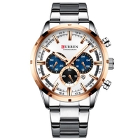 CURREN 8355 Luxe Classique Affaires Quartz Montre Homme 3ATM Étanche Grand Boîtier Grand Cadran Lumineux Montre-Bracelet Calendrier Minute Seconde Chronographe 24 Heures Trois Sous-Cadrans Montre-Bracelet avec Bracelet En Alliage