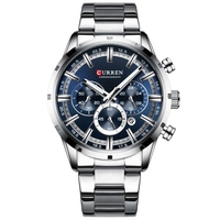 CURREN 8355 Luxe Classique Affaires Quartz Montre Homme 3ATM Étanche Grand Boîtier Grand Cadran Lumineux Montre-Bracelet Calendrier Minute Seconde Chronographe 24 Heures Trois Sous-Cadrans Montre-Bracelet avec Bracelet En Alliage