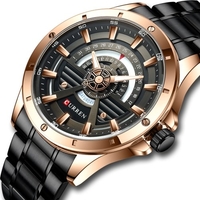 CURREN hommes montre à quartz classique mode masculine montre-bracelet avec bande en acier inoxydable pointeur lumineux 3ATM calendrier étanche affichage de la semaine pour le"idien