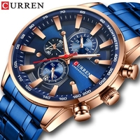 CURREN hommes montre mouvement à quartz bracelet en acier inoxydable heure et calendrier affichage chronomètre fonction 3ATM étanche mâle mode bracelet pour les affaires et la vie"idienne