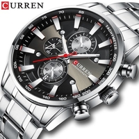 CURREN hommes montre mouvement à quartz bracelet en acier inoxydable heure et calendrier affichage chronomètre fonction 3ATM étanche mâle mode bracelet pour les affaires et la vie"idienne