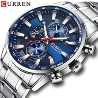 CURREN hommes montre mouvement à quartz bracelet en acier inoxydable heure et calendrier affichage chronomètre fonction 3ATM étanche mâle mode bracelet pour les affaires et la vie"idienne