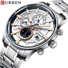 CURREN hommes montre mouvement à quartz bracelet en acier inoxydable heure et calendrier affichage chronomètre fonction 3ATM étanche mâle mode bracelet pour les affaires et la vie"idienne