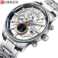 CURREN hommes montre mouvement à quartz bracelet en acier inoxydable heure et calendrier affichage chronomètre fonction 3ATM étanche mâle mode bracelet pour les affaires et la vie"idienne