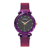 Diamant avec montre milanaise à aimants féminins montre à quartz aimantée rouge net vibrant la même montre en gros violet (coque en plastique)