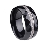 Dôme en céramique Nano poli bague avec argent Sterling S925 & CZ diamant incorporé blanc or plaqué taille 6 7 8 largeur 8mm
