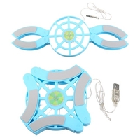 DR-S04 Pad de refroidissement pour ordinateur portable pliant Pad de refroidissement portable avec effet de lumière bleue alimenté par USB avec double ventilateurs support de refroidissement bleu