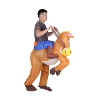 Drôle Cowboy Rider sur le cheval gonflable Costume Outfit pour adultes Déguisements Halloween Carnaval Party Blow Up Costume gonflable Costume Avec Battery Operated Fan