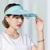 Drôle et drôle une pièce ventilateur chapeau de soleil parasol chapeau de soleil ligne extérieure mignon grand bord vide haut chapeau femme