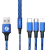 EAGET Câble de charge rapide 3 en 1 Remplacement du câble Micro USB / Type-C Durable pour iPhone Xiaomi Huawei Samsung Bleu