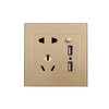 Electric Outlet with 2 Sockets and 2 USB Ports Wall Mount Socket (Gold)