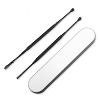 En Acier Inoxydable Creusée Cuillère À Oreille Ensemble Portable Spirale Rotation Dig Cuillère Double Oreilles Artefact Outil De Nettoyage Léger Earpick Noir Cire D