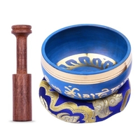 Ensemble de bol chantant tibétain bleu Muslady avec bol sonore en métal fait à la main de 9, 5 cm / 3, 7 pouces et coussin doux et percuteur en bois