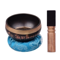 Ensemble de bols chantants tibétains ammoon avec bol sonore en métal fait à la main de 10, 5 cm / 4 pouces et coussin doux (livraison de couleurs aléatoires) et percuteur en bois pour la méditation Sound Chakra Healing Yoga Relaxation