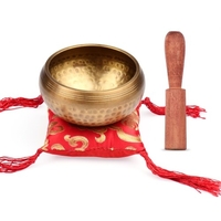 Ensemble de bols chantants tibétains ammoon Bol de calibre 9, 5 cm + bâton en bois ordinaire 12 * 2 cm + tampon carré rouge de 10 cm