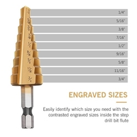 Ensemble de forets étagés pour métal 3 pièces/ensemble en acier haute vitesse titane ensemble de forets étagés HSS forage de trous multiples pour plastique bois métal