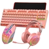 Ensemble de jeu PC Clavier à 87 touches Interrupteur bleu Filaire Programmable 8000 DPI Souris Filaire 7.1 Surround Sound Casque avec micro Tapis de souris,  Rose