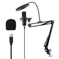 Ensemble de microphone à condensateur USB avec pince de montage de bureau support de bras de ciseaux filtre anti-pop manchon de montage antichoc câble USB
