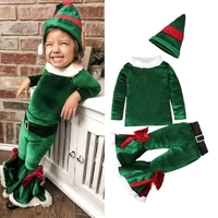 Ensemble de vêtements de noël pour belles filles haut à manches longues cloche bas corail velours Santa Costume